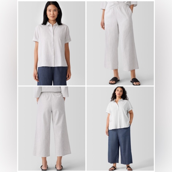 Eileen Fisher Pants - Eileen Fisher Organic Cotton Ripple Checkered Shirt & Wide leg pant XL lagenlook